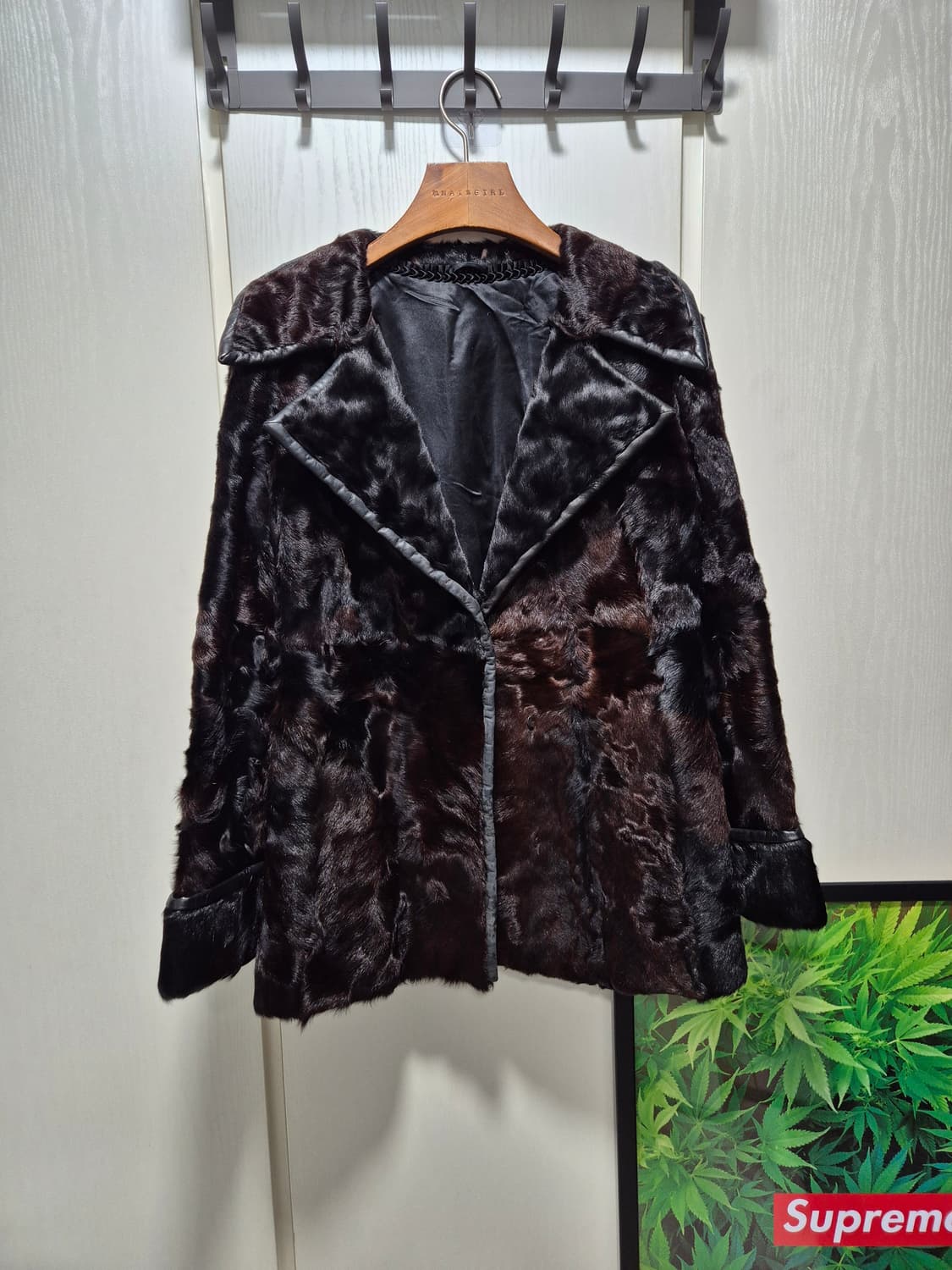 (세일)빈티지 송치 퍼 코트 자켓 다크브라운,블랙 믹스 상품이미지1