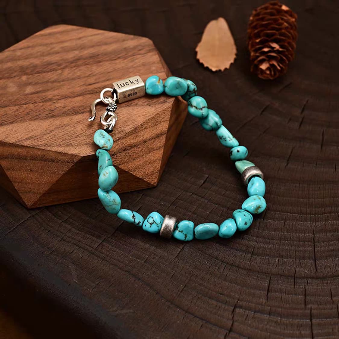 Oceanora 빈티지 수공예 실버 터키석 팔찌 남녀공용 상품이미지2