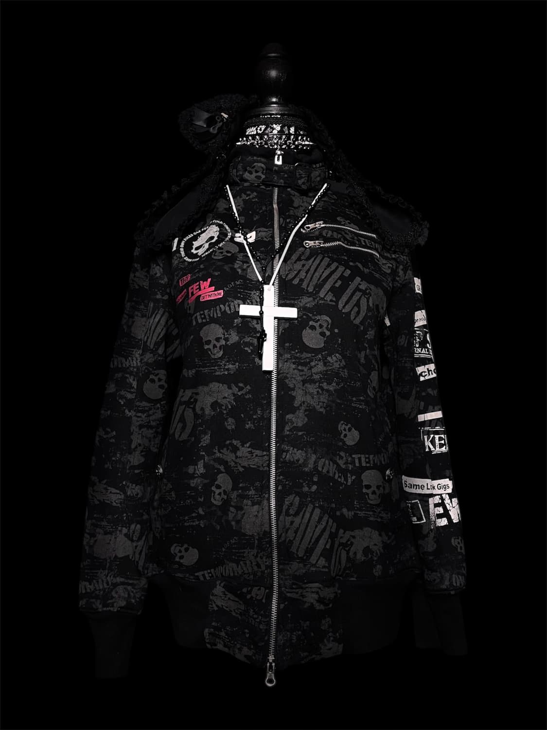 JPN 펑크 스컬 해골 프린팅 버클 넥 자켓 상품이미지1