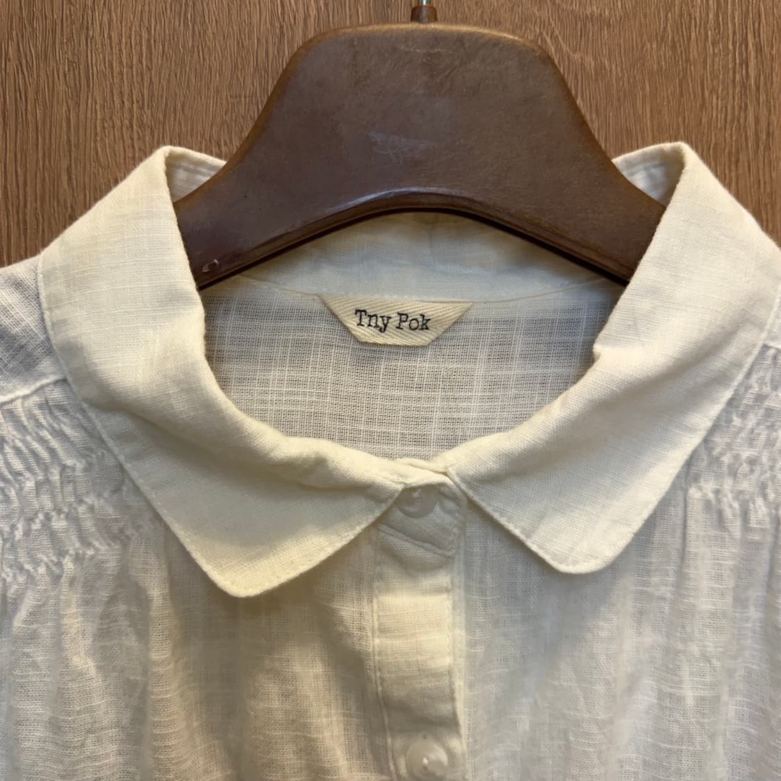 빈티지 롱슬리브 블라우스 라운드 카라 어깨 셔링 디테일 아이보리 상품이미지5