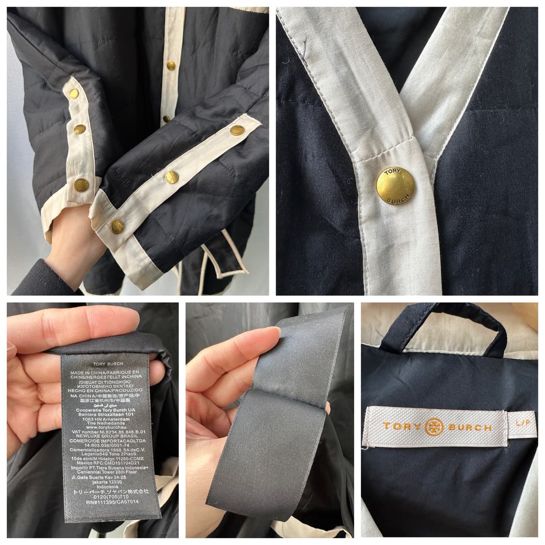 토리버치 롱 퀼팅 자켓 블랙 아이보리 L 상품이미지10