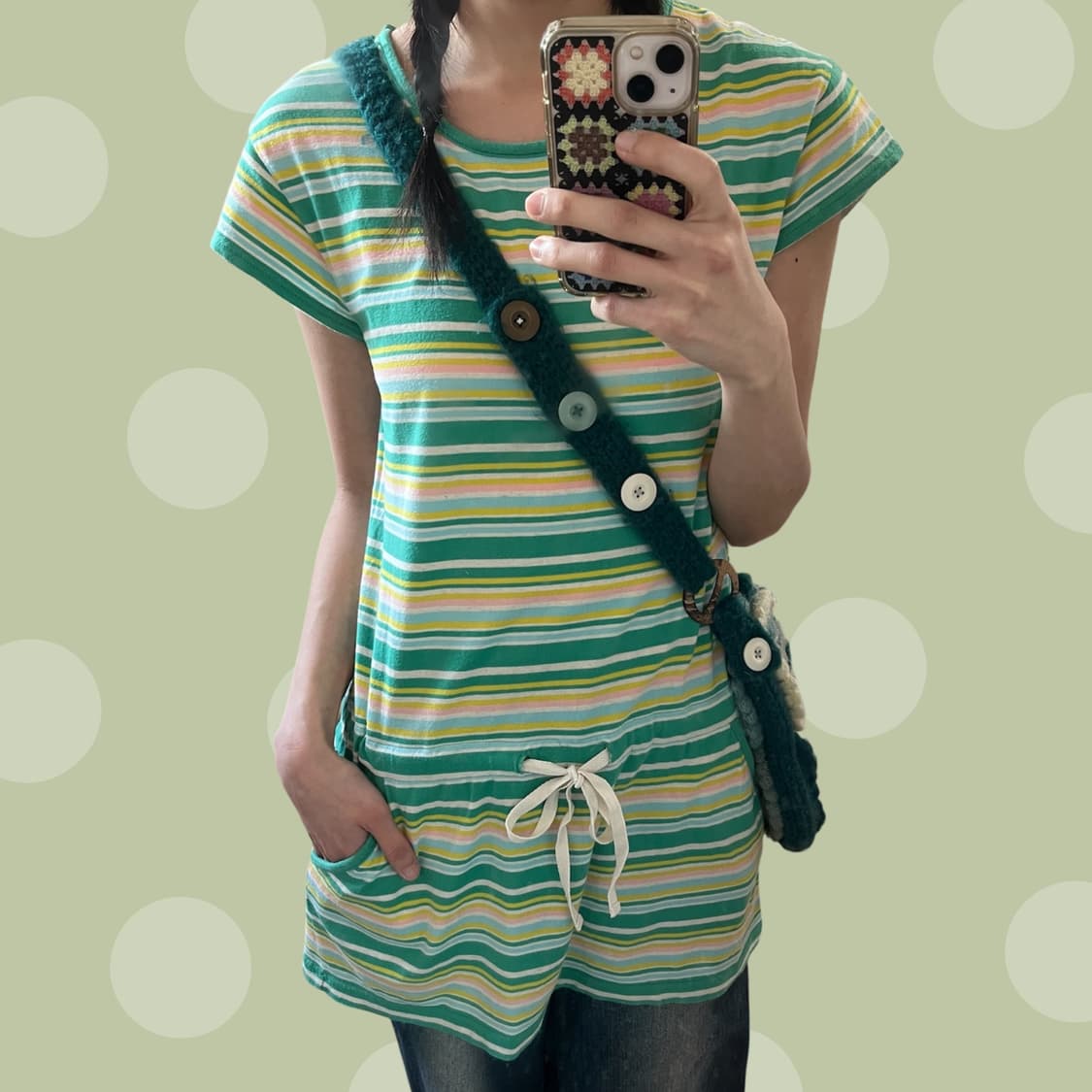 빈티지 모리걸 풋사과 스트라이프 원피스 상품이미지2