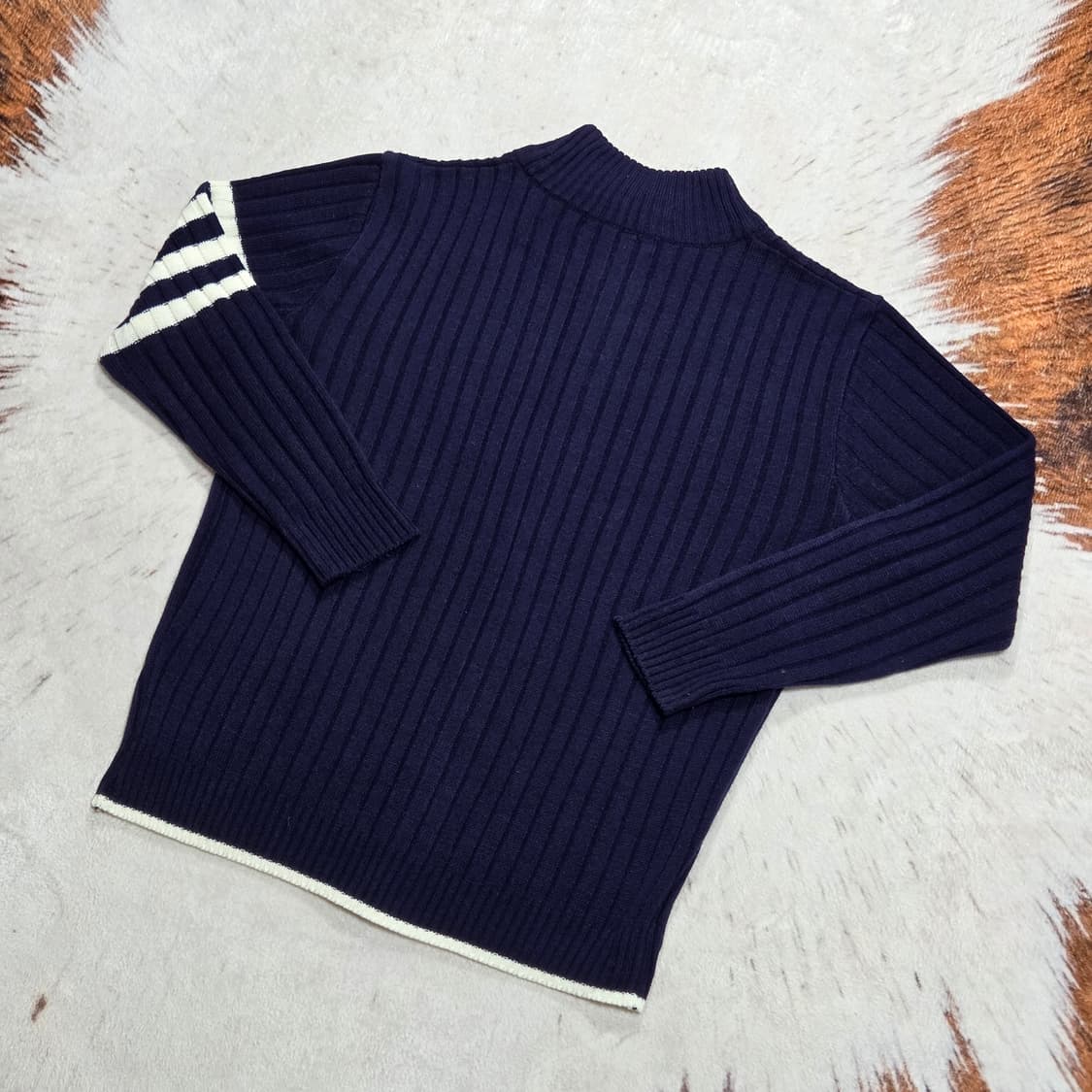 네이비 화이트 투라인 니트 집업 상품이미지4