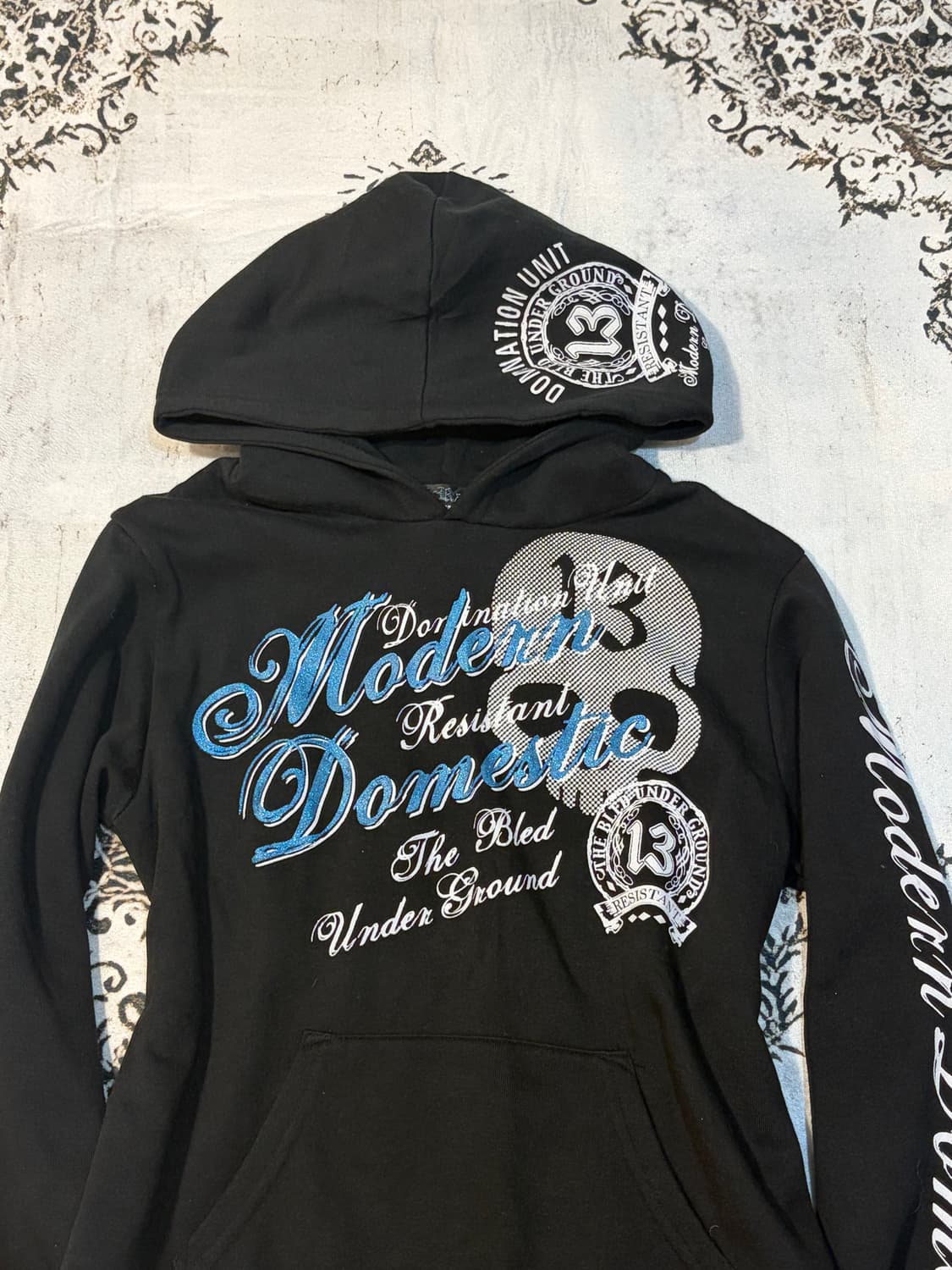 00's skull lettering Glitter hoodie 상품이미지9