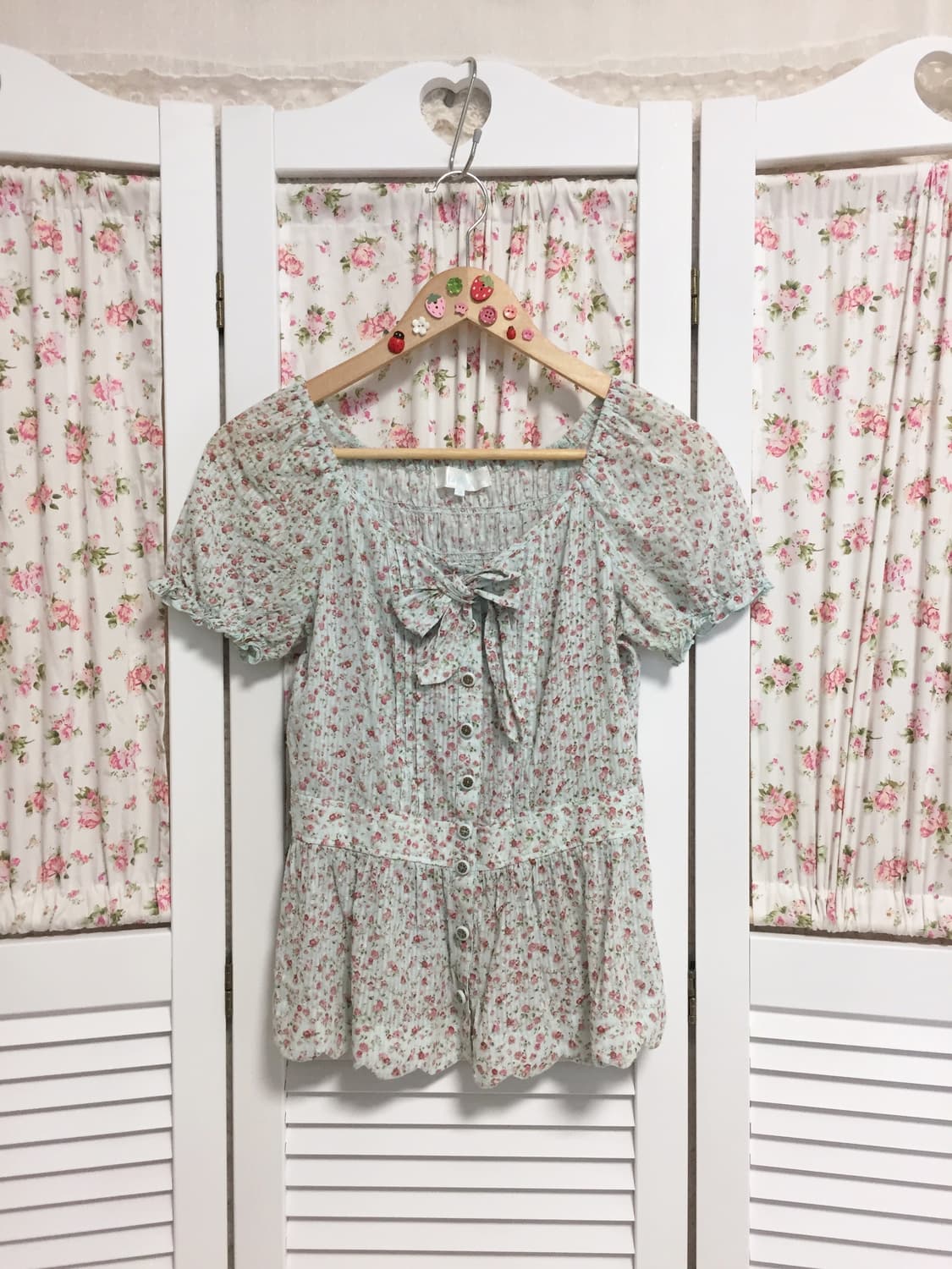 빈티지 스카이블루 잔꽃 블라우스 상품이미지1