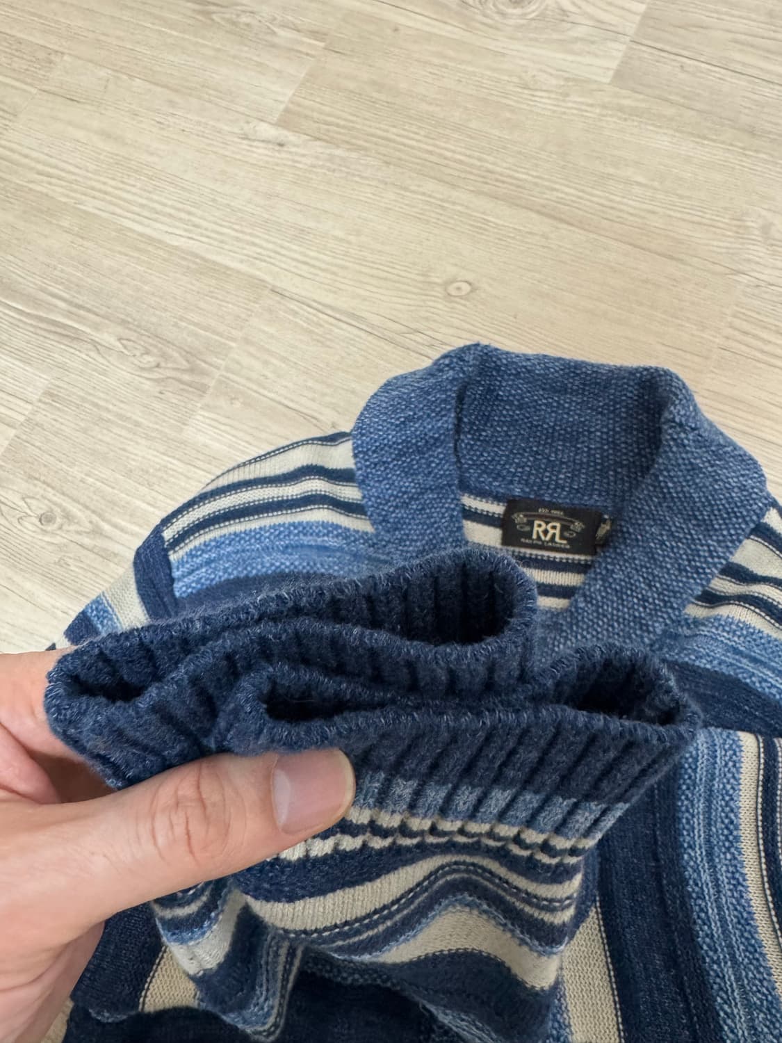 M 더블알엘 인디고 스트라이프 코튼 숄카라 가디건 상품이미지6