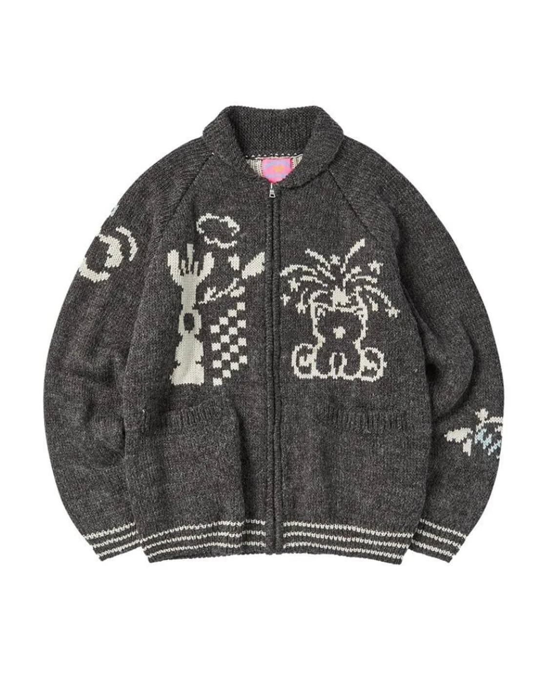 꼬모니노즈 GRAPHIC KNIT CARDIGAN_CHARCOAL, L 상품이미지1