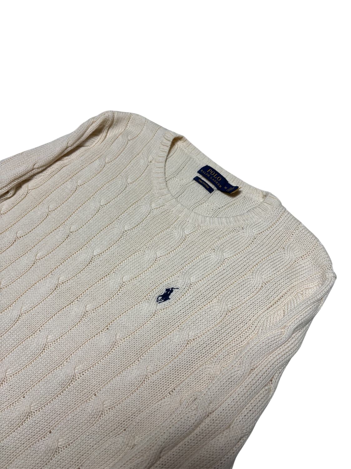 [정품] 폴로 랄프로렌 피마코튼 아이보리 케이블 꽈배기 니트 M 상품이미지3