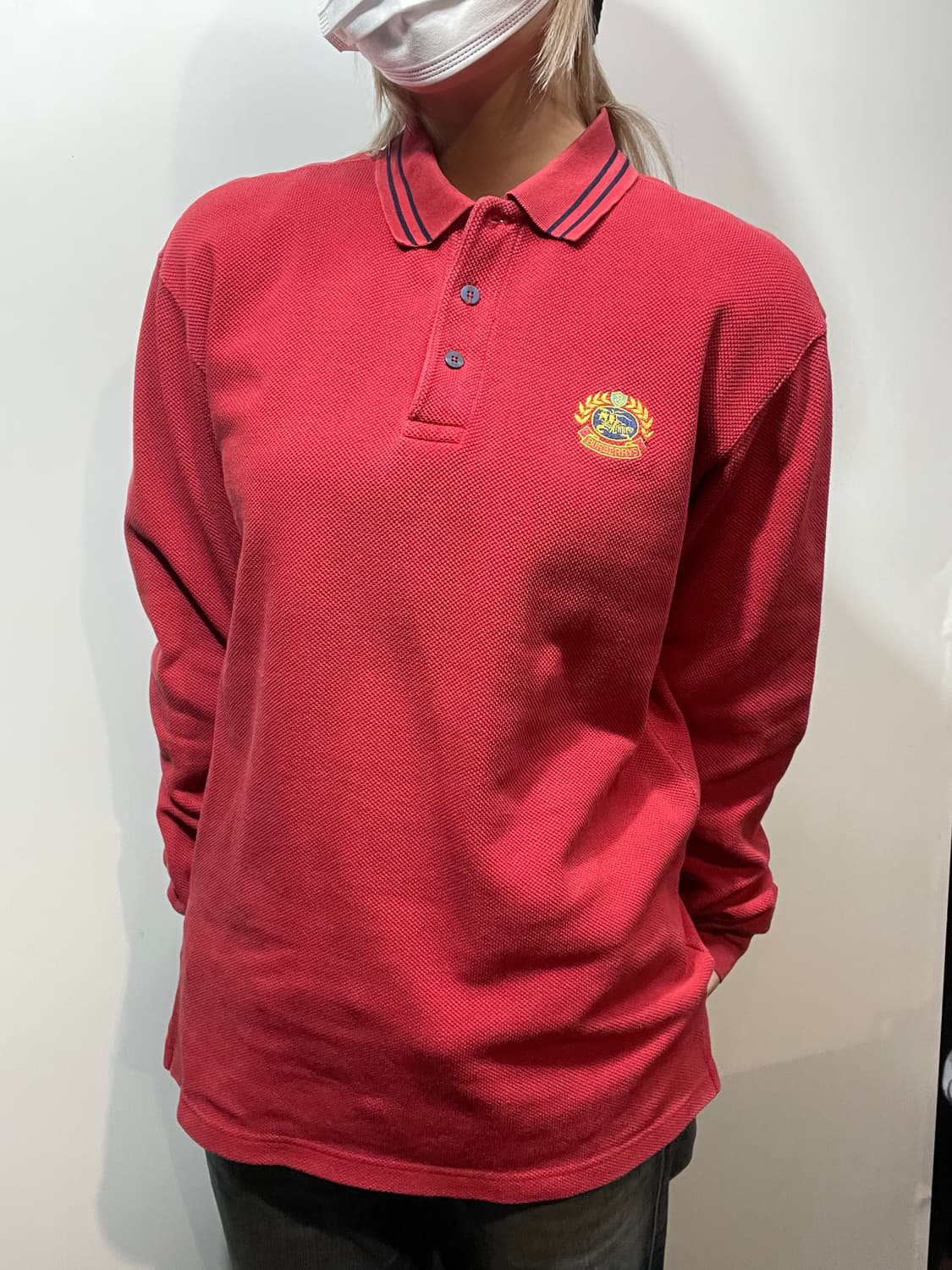 버버리 긴팔 폴로 셔츠 레드 상품이미지1