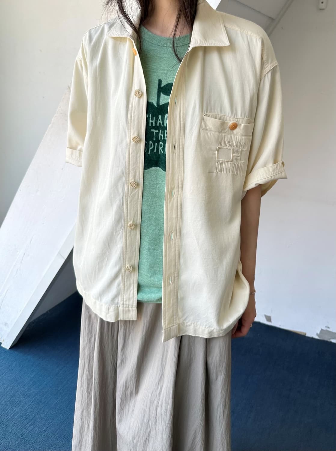 Natural silk cotton design stitch shirt  상품이미지7