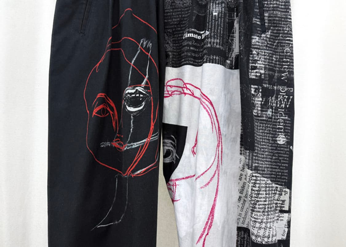 요지야마모토 뿌르옴므 뉴스페이퍼 아사쿠라 유카 드로잉 팬츠 상품이미지3