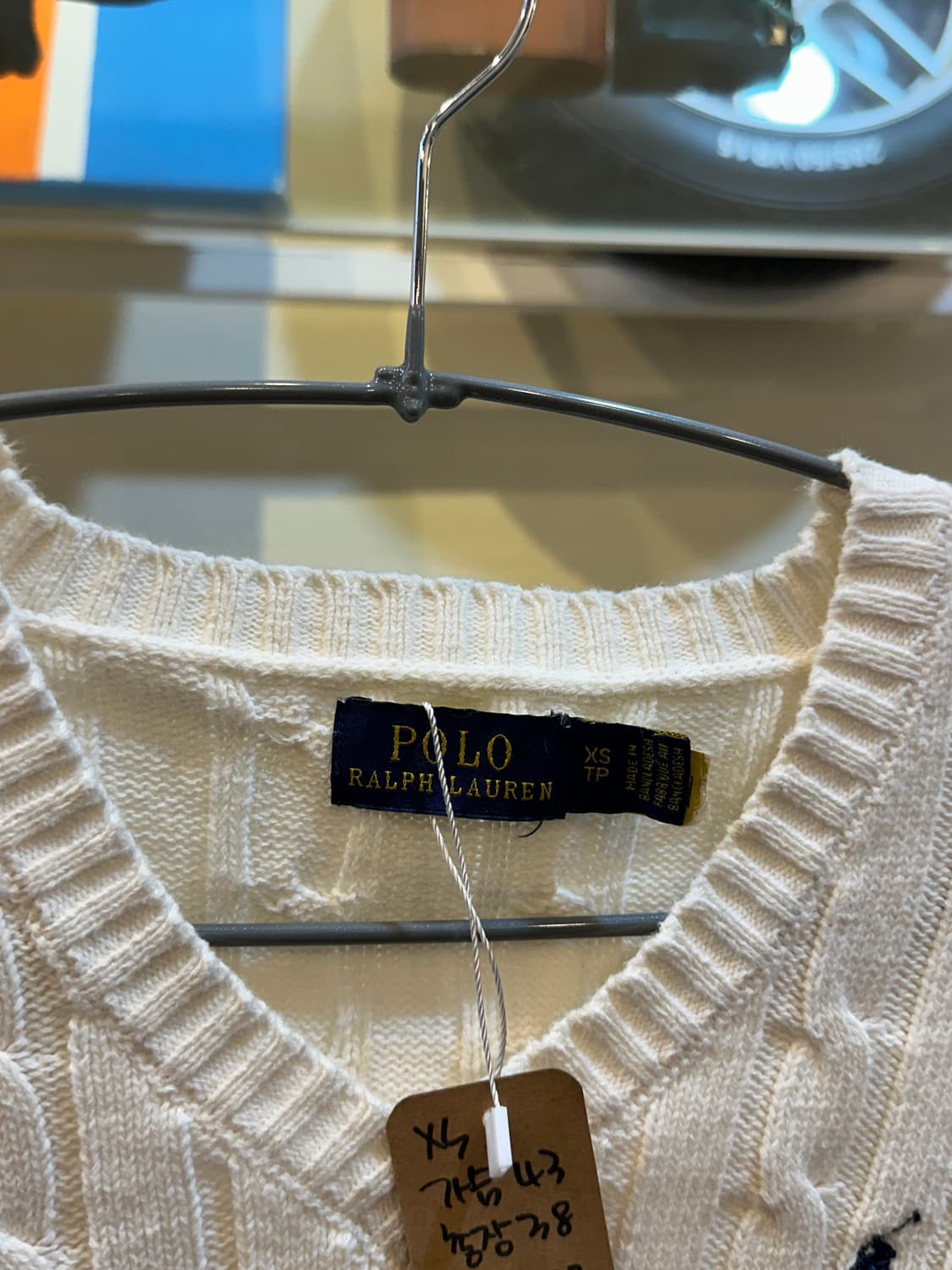 폴로 랄프로렌 케이블 니트 브이넥 스웨터 화이트 XS 상품이미지3