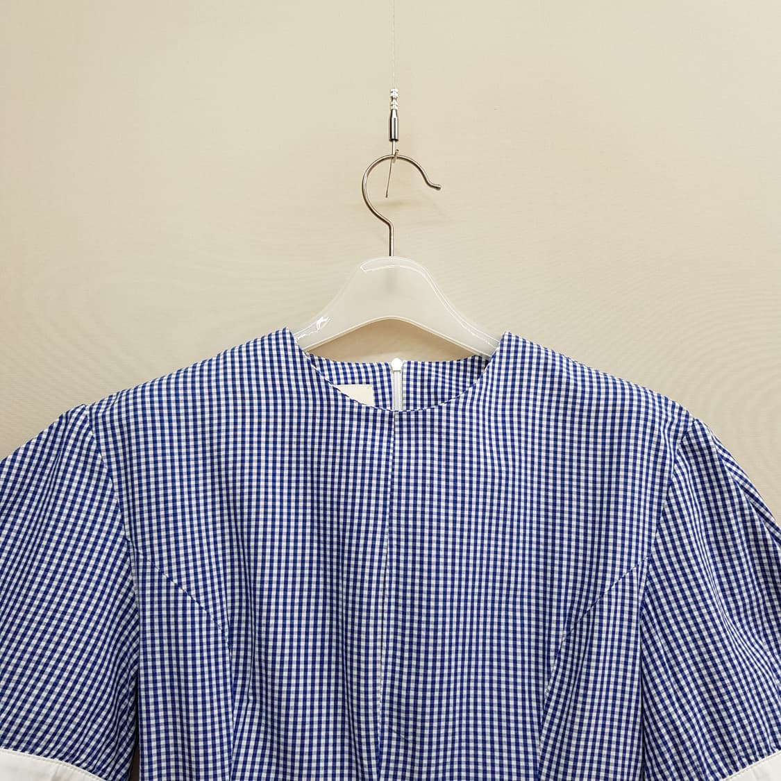 앤유 깅엄 체크 퍼프소매 롱 원피스 1사이즈 상품이미지2