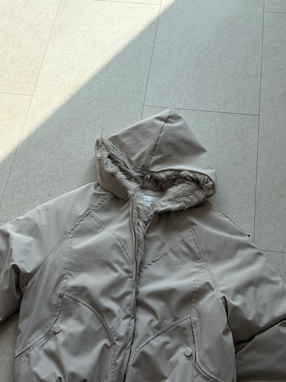 후드 퍼 아이보리 패딩 점퍼 자켓 상품이미지4