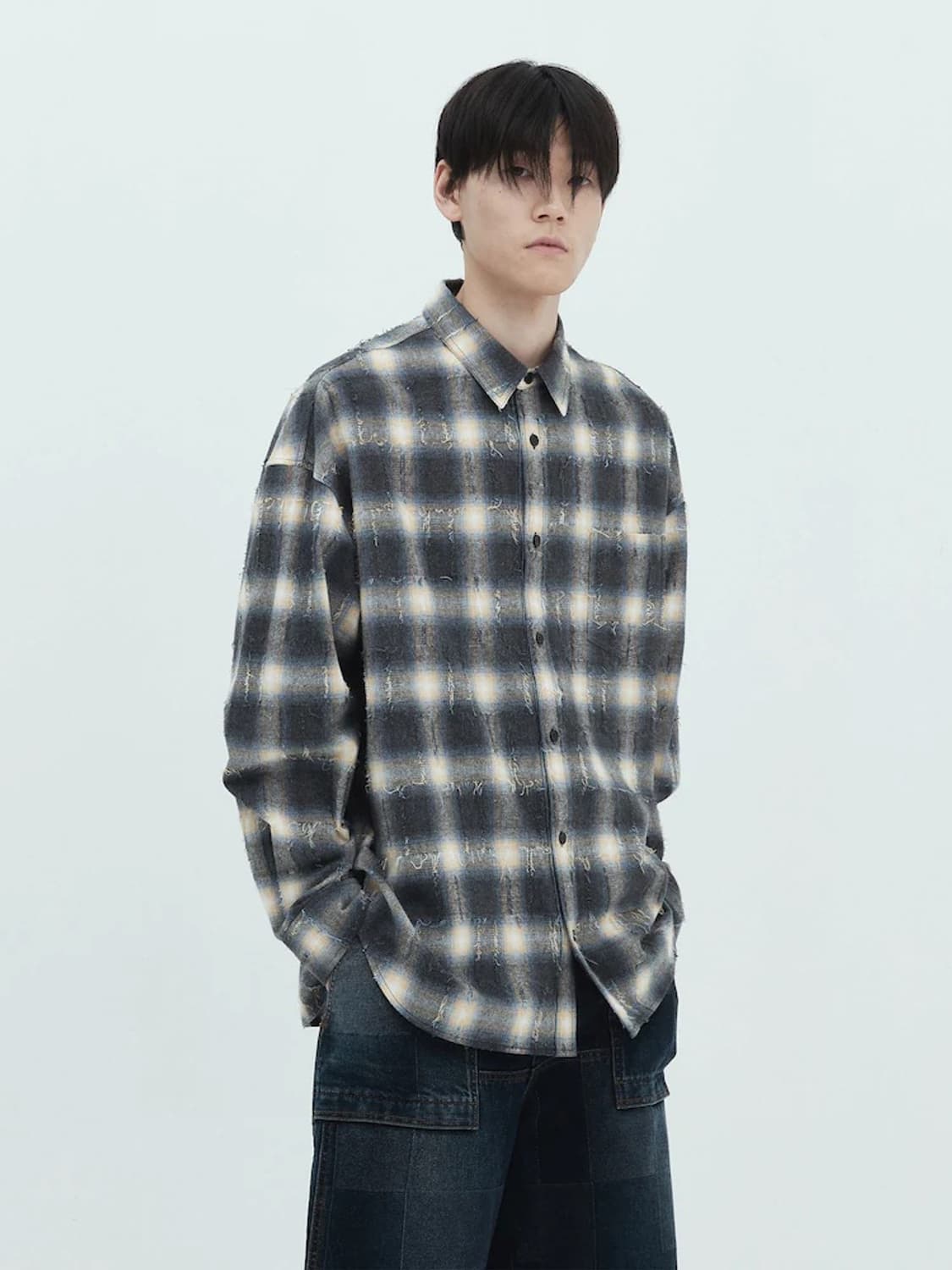 준지 25fw 그리드 니들 체크 루즈핏 셔츠 48 상품이미지4