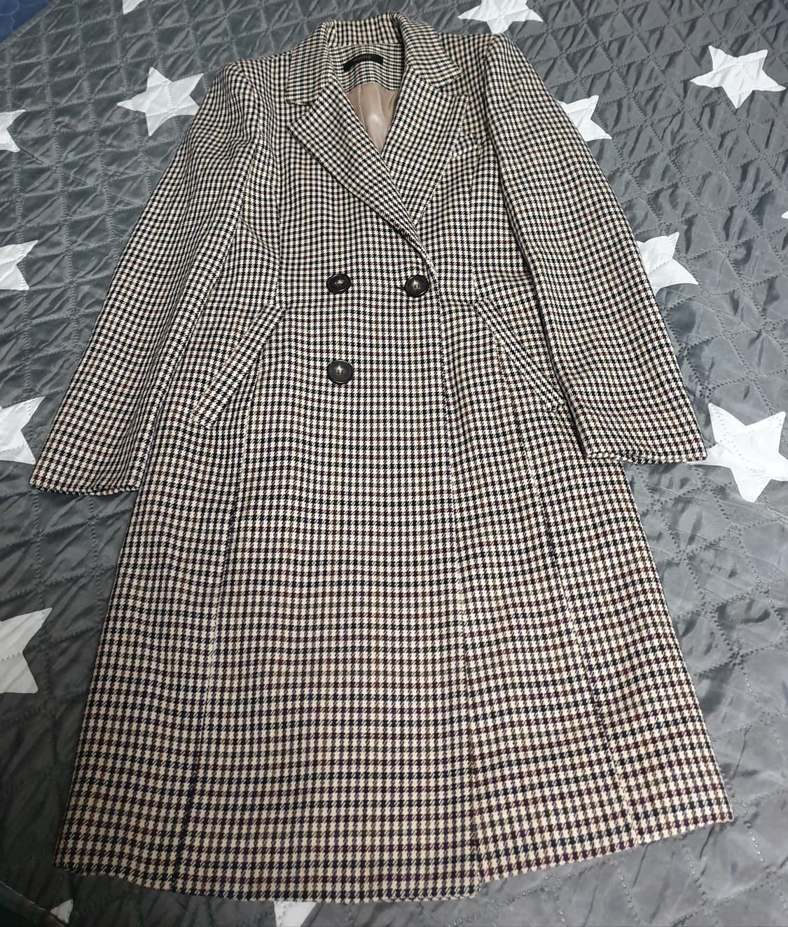 HONTTO 슬림핏 트위드 안감실크 울혼방 코트 (M) 상품이미지1