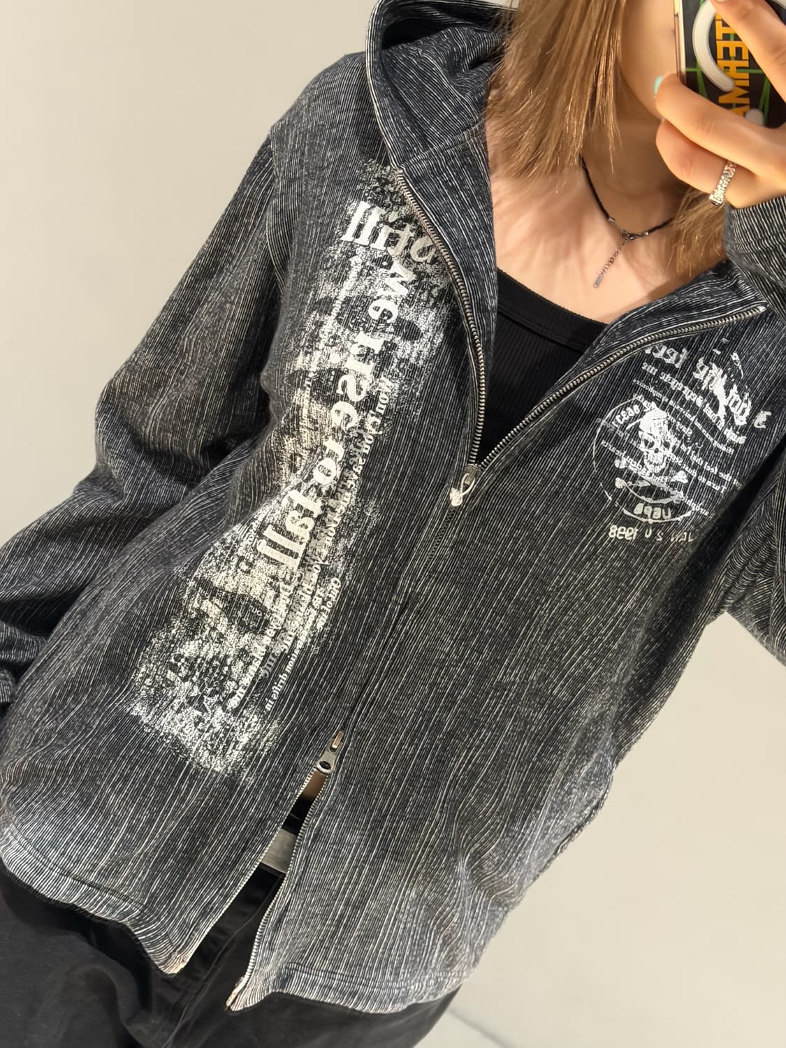 punk printing detail 2-way hood zip-up 상품이미지4