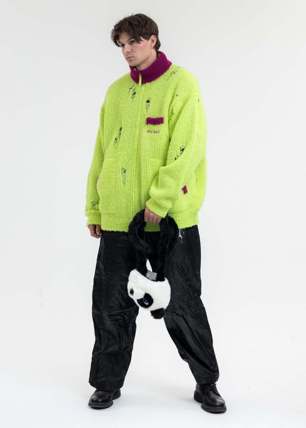 더블렛 23AW 데미지 플리스 니트 블루종 상품이미지5