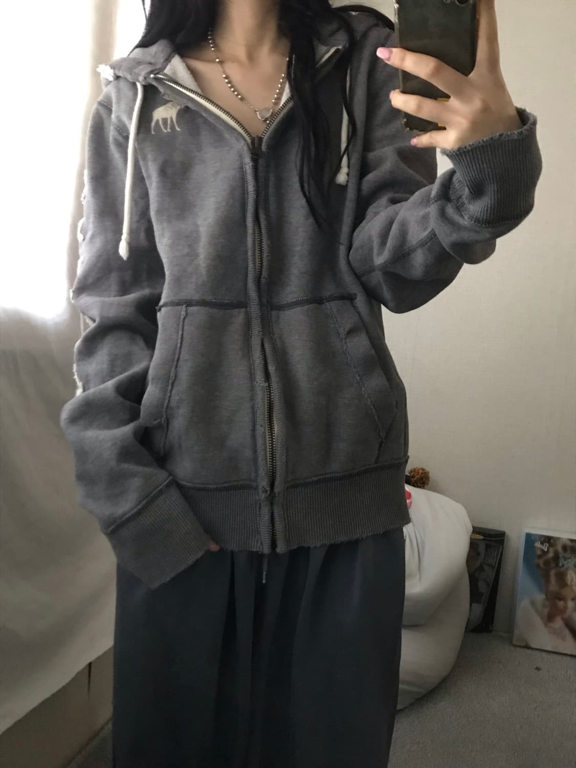 아베크롬비 그레이 사이드로고 후드집업 상품이미지2