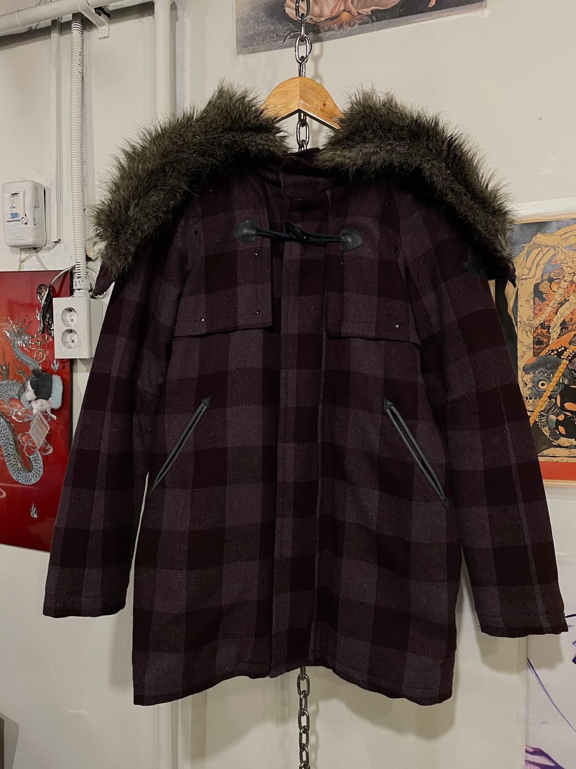 diesel 디젤 지퍼 후드 체크패턴 딥 퍼플 코트 상품이미지3