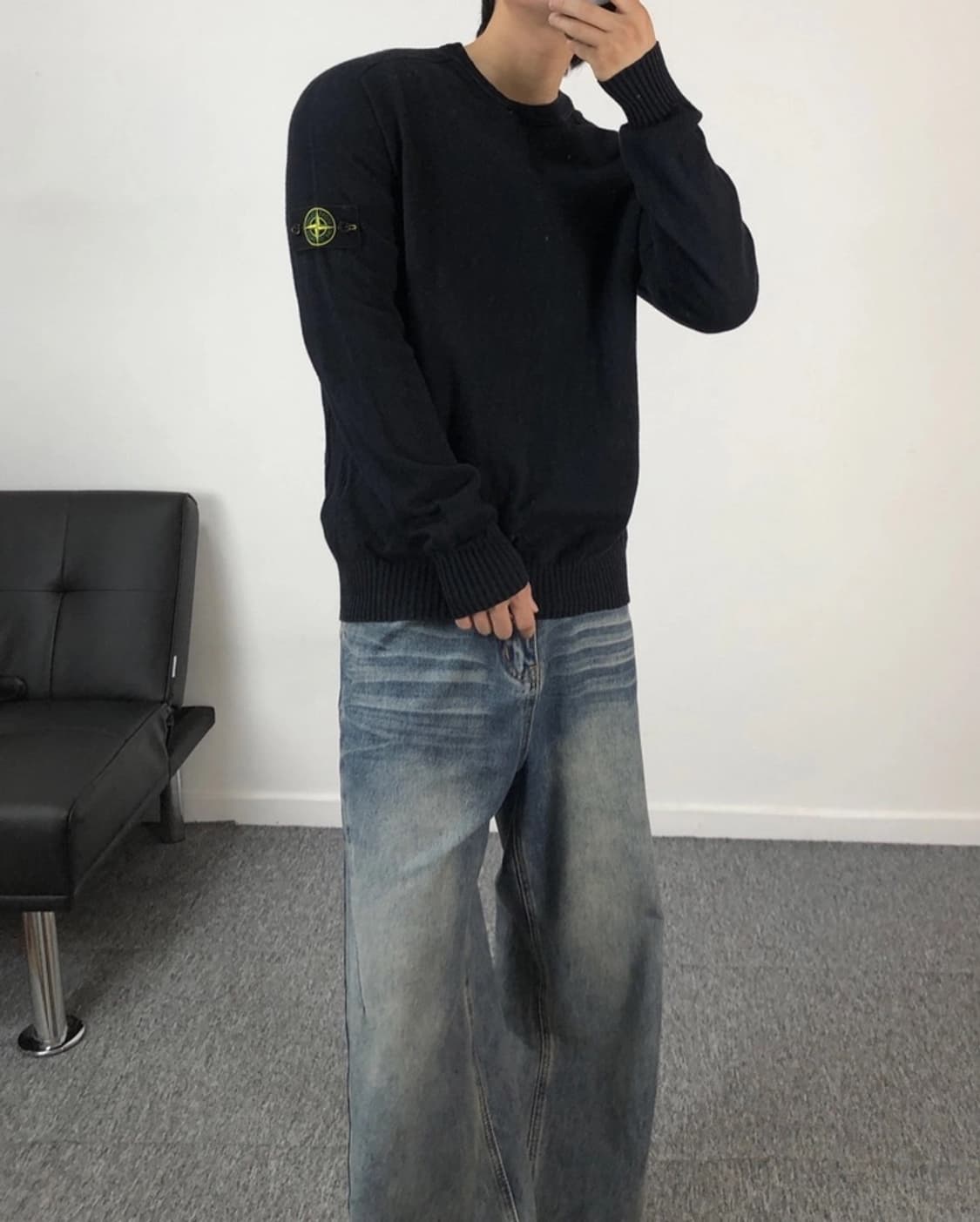 스톤아일랜드 정품 간절기 코튼니트 블랙 상품이미지2