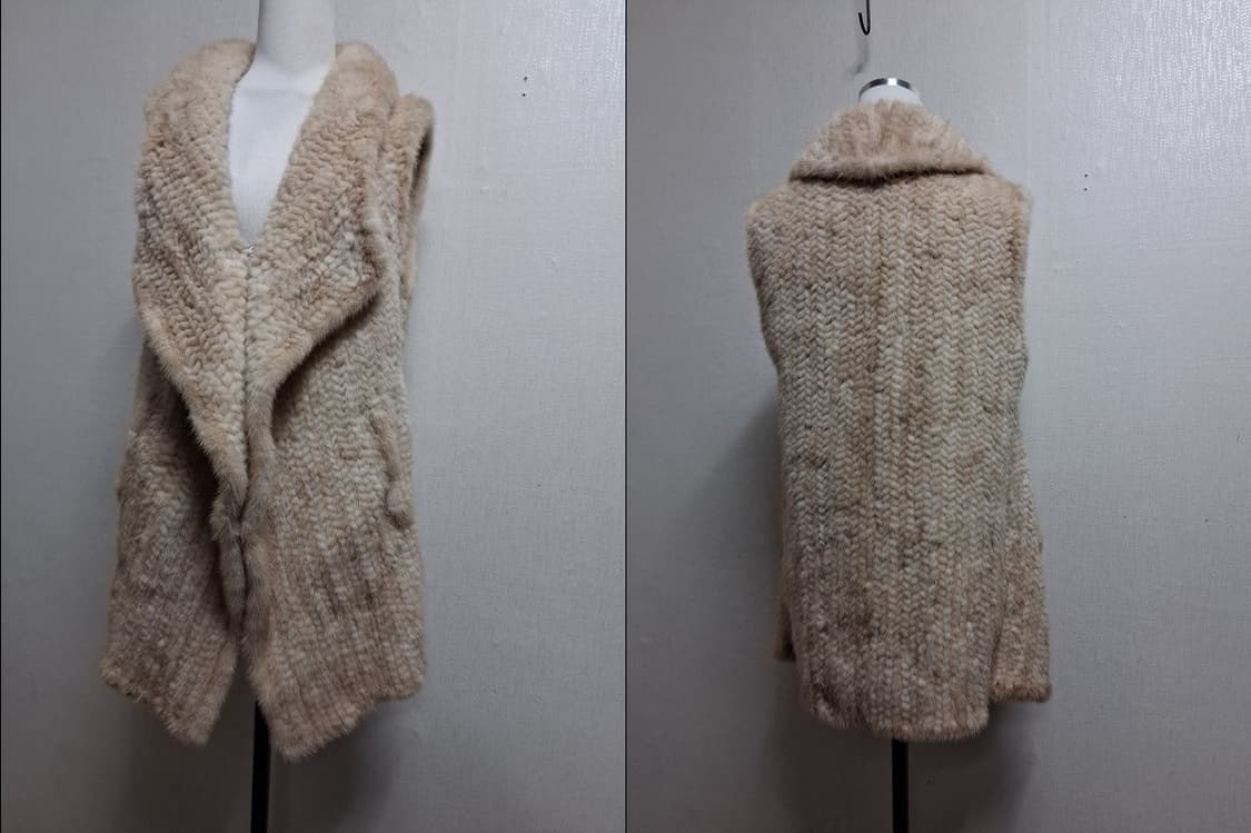 천연 밍크 조끼 베이지  니팅 밍크 베스트 하프 66 77까지 상품이미지3