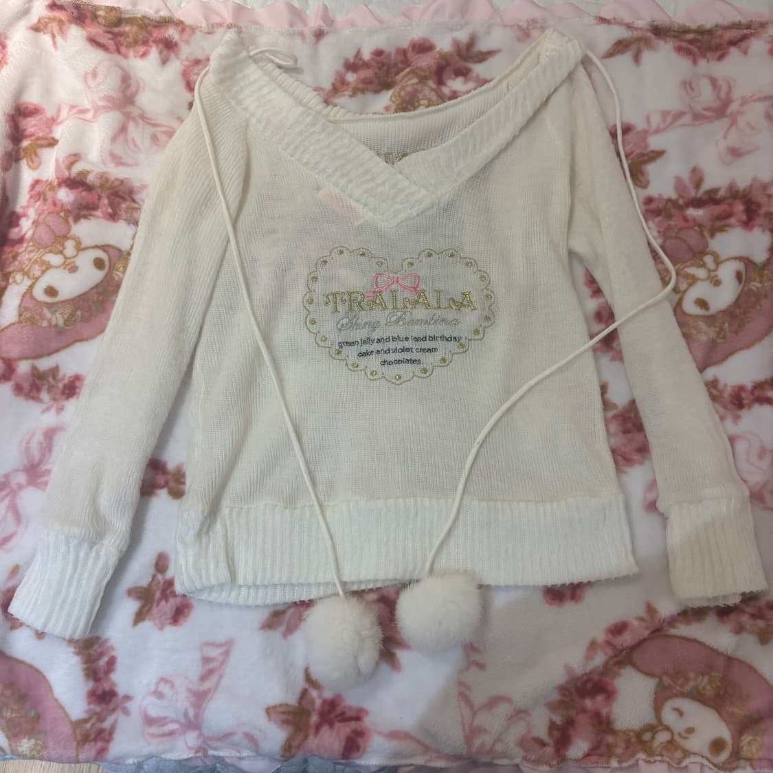 키티히메 빈티지 트랄라라 폼폼이 퍼 오프숄더 니트 상품이미지1