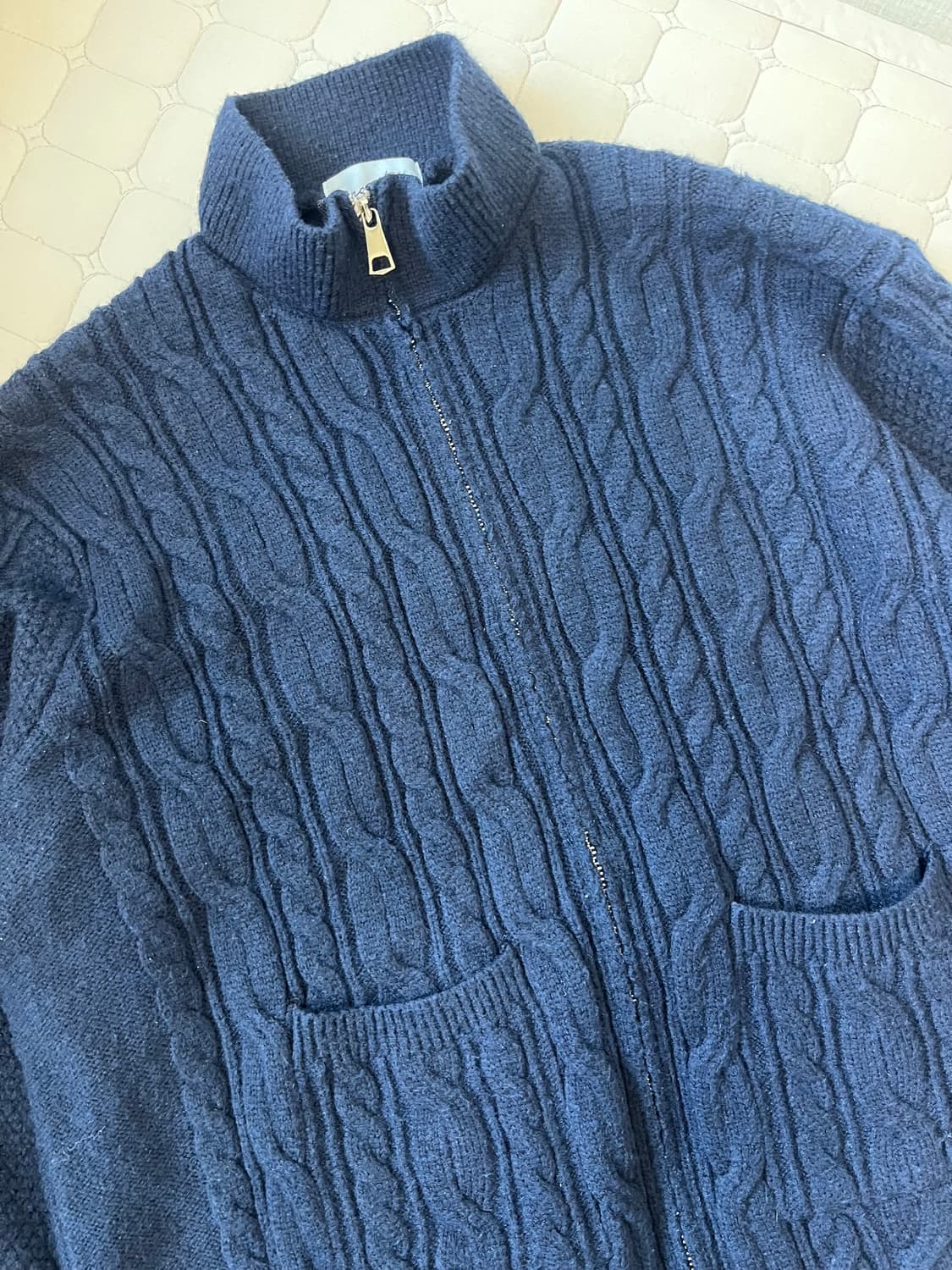 컨셉타이드 케이블 카라 니트 집업 네이비 L 상품이미지1