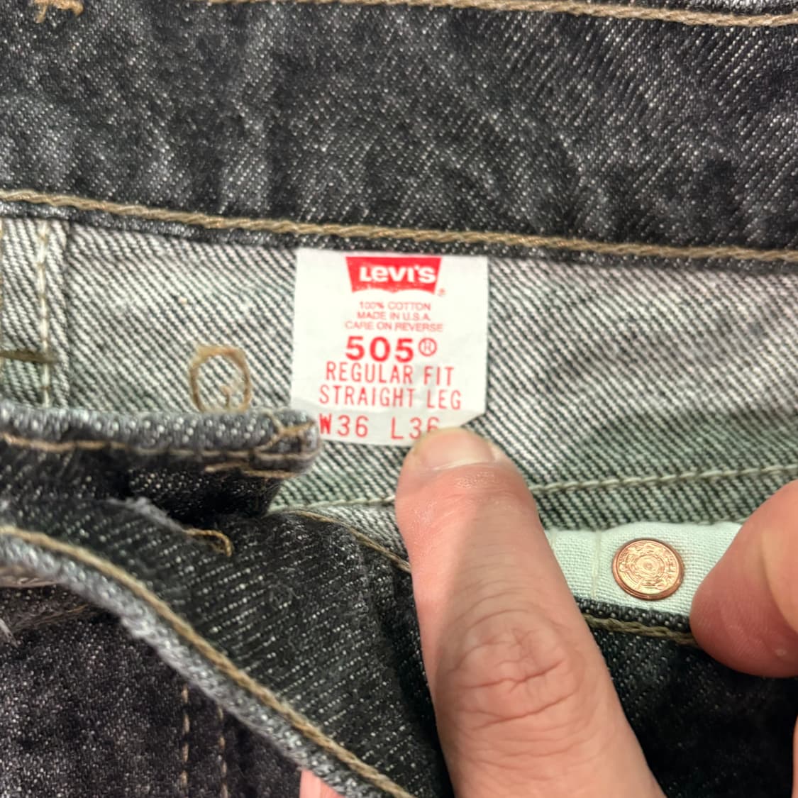 [36/36] 90s USA🇺🇸 리바이스 505 오렌지 탭 블랙 흑청 상품이미지5