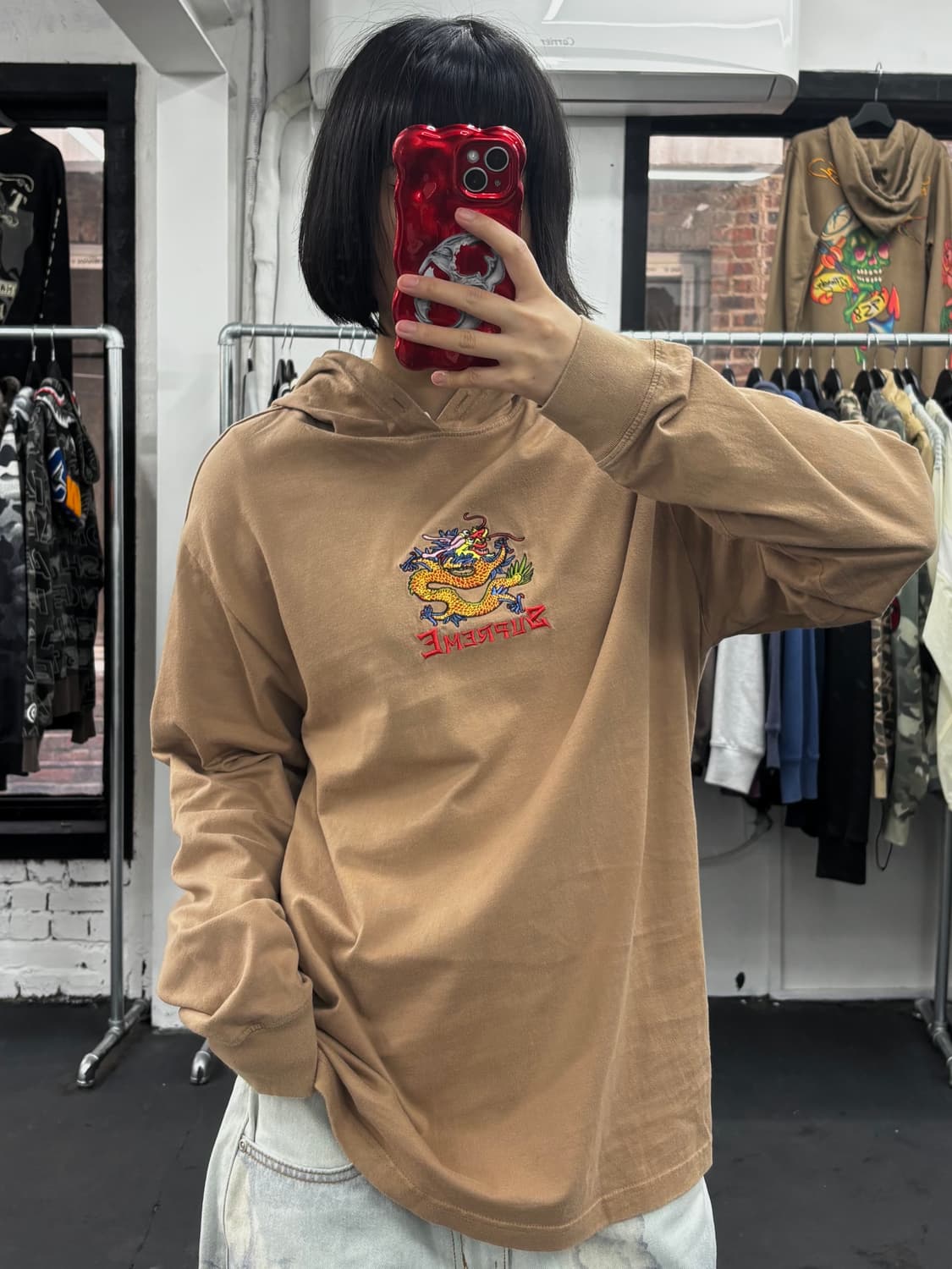 슈프림 브라운 드래곤 후드 티셔츠 상품이미지2