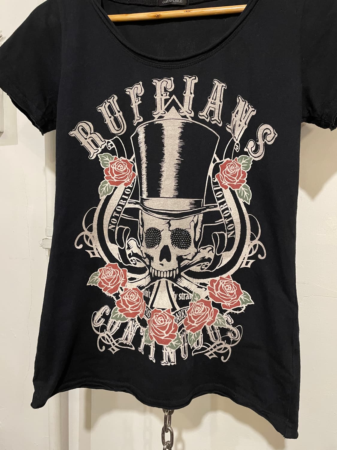 cornflake 스컬 프린트 블랙 후드 반팔 티셔츠 펑크 상품이미지6