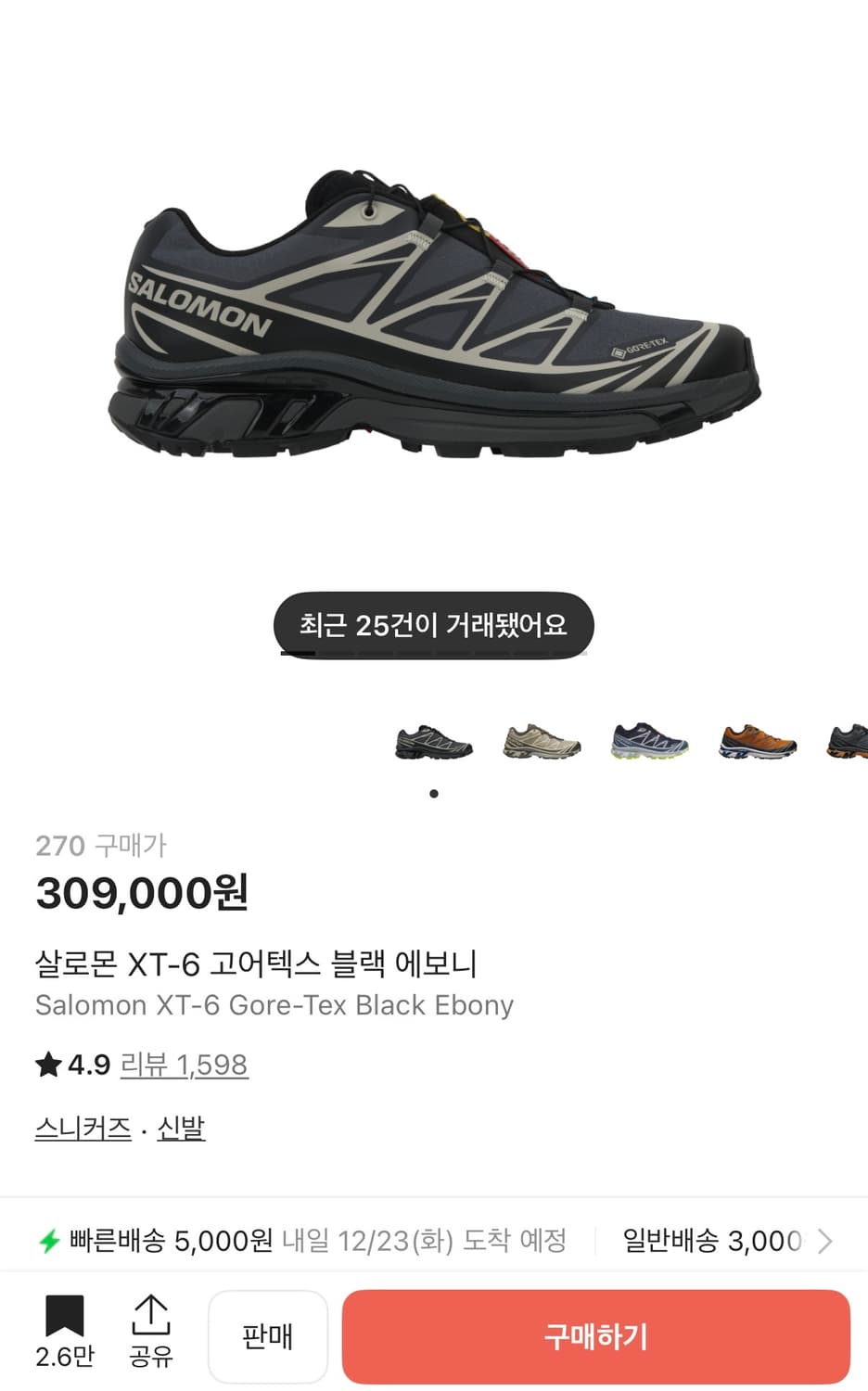 살로몬 xt-6 고어텍스 블랙에보니 270 상품이미지2