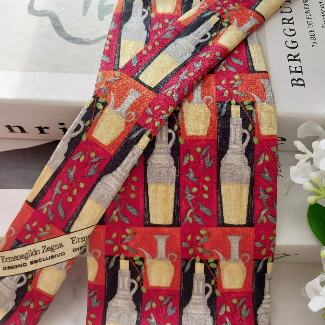 제냐 실크 레드 그래픽 모티브 넥타이 9.9cm A+등급 K1659 상품이미지4