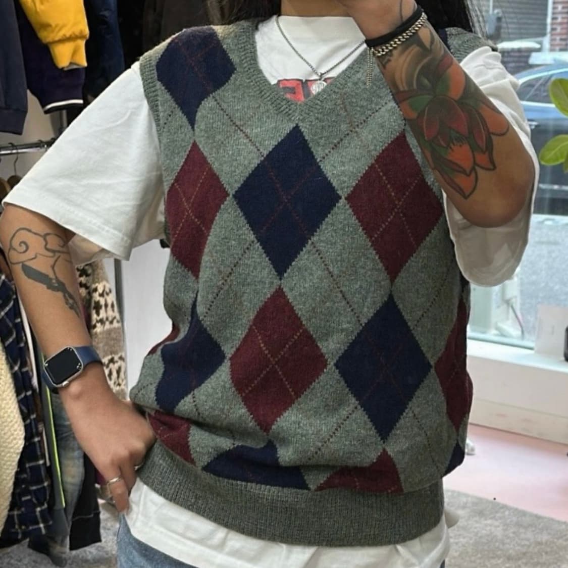 폴로 카키 아가일 니트 조끼M 상품이미지2