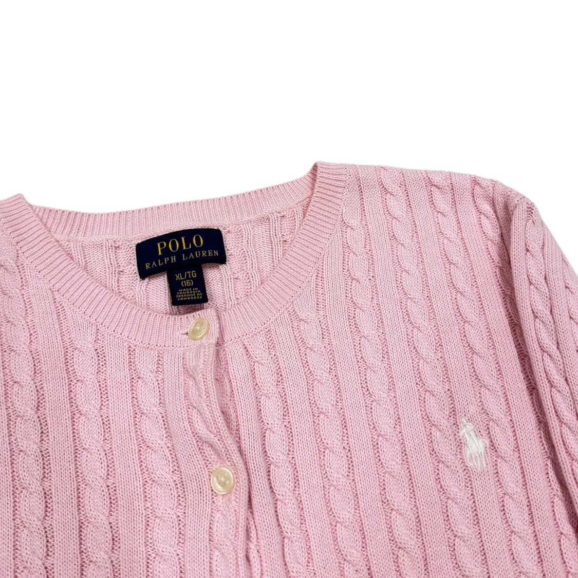 폴로랄프로렌 걸즈 딸기우유 핑크 꽈배기 니트 가디건 XL 상품이미지2