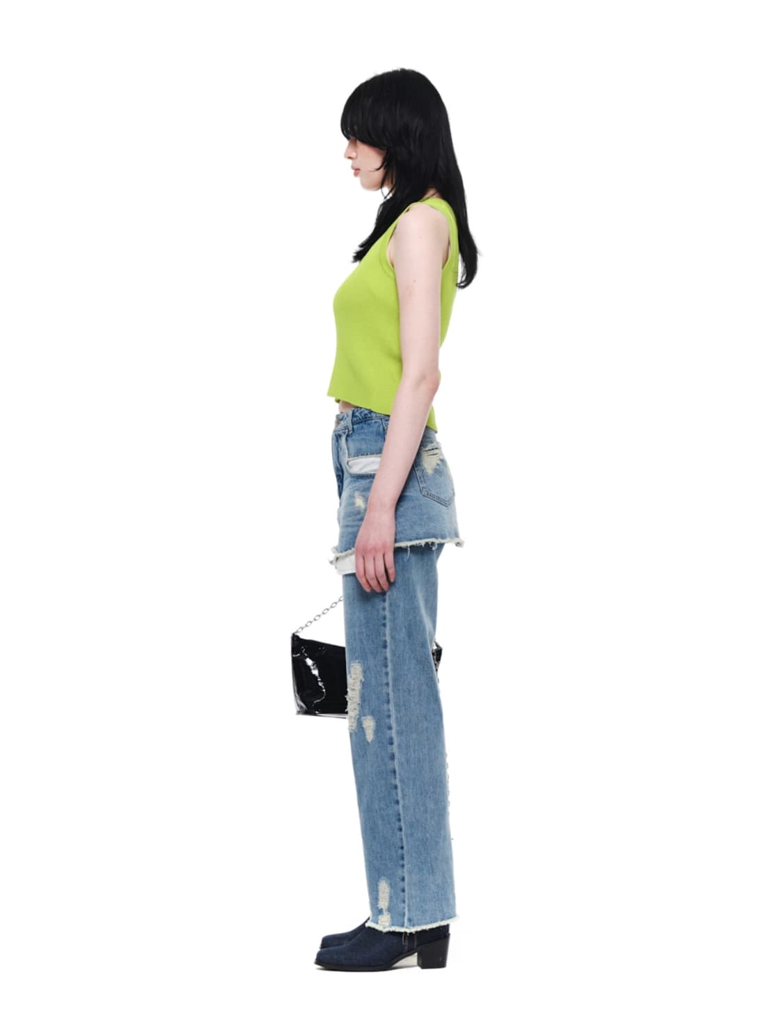 마뗑킴 레이어드 스커트 데님 팬츠 인 블루 S 상품이미지3
