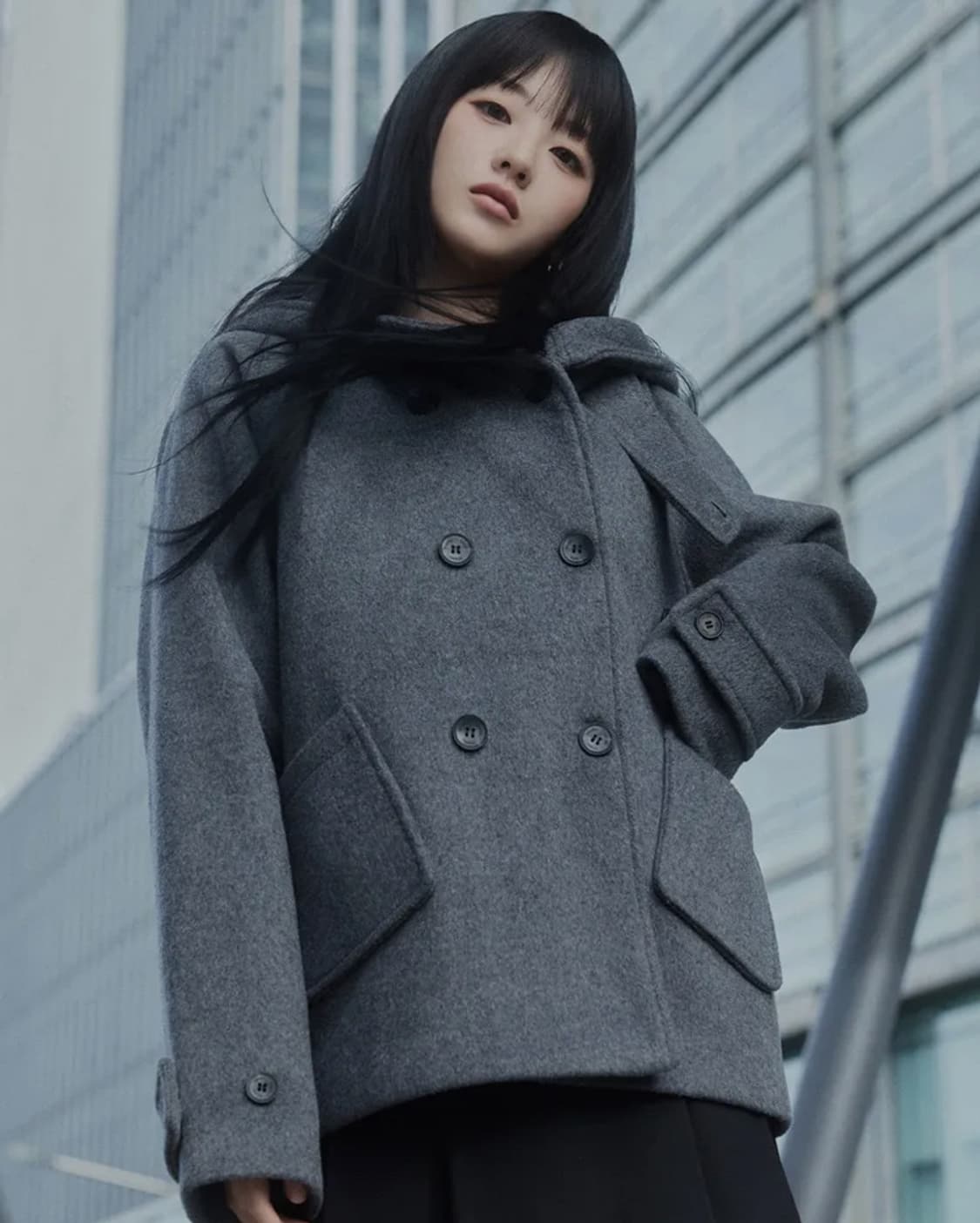 미세키서울 Hoodie double button coat charcoal 상품이미지1