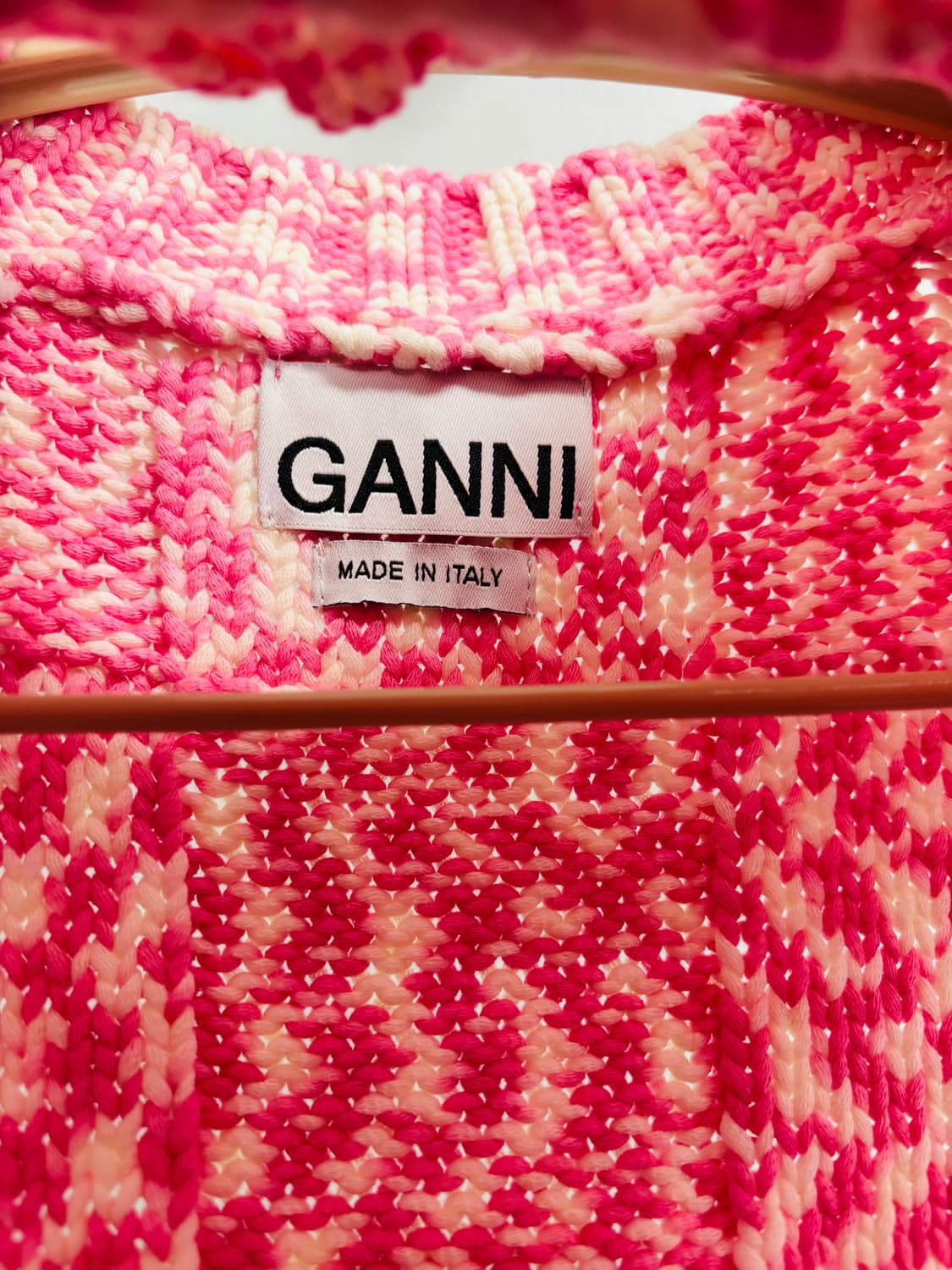 가니(GANNI) 블록 체크 로고 니트 베스트 핑크 상품이미지2