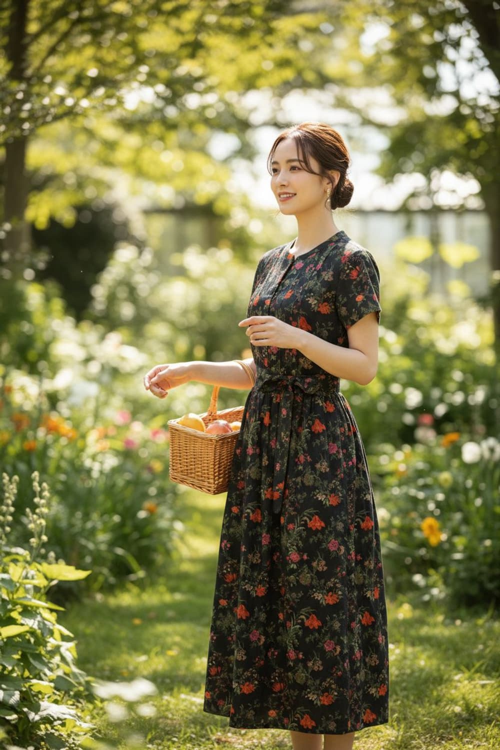 플라워 롱 프린트 원피스 반팔 허리끈 블랙 벨트 상품이미지1