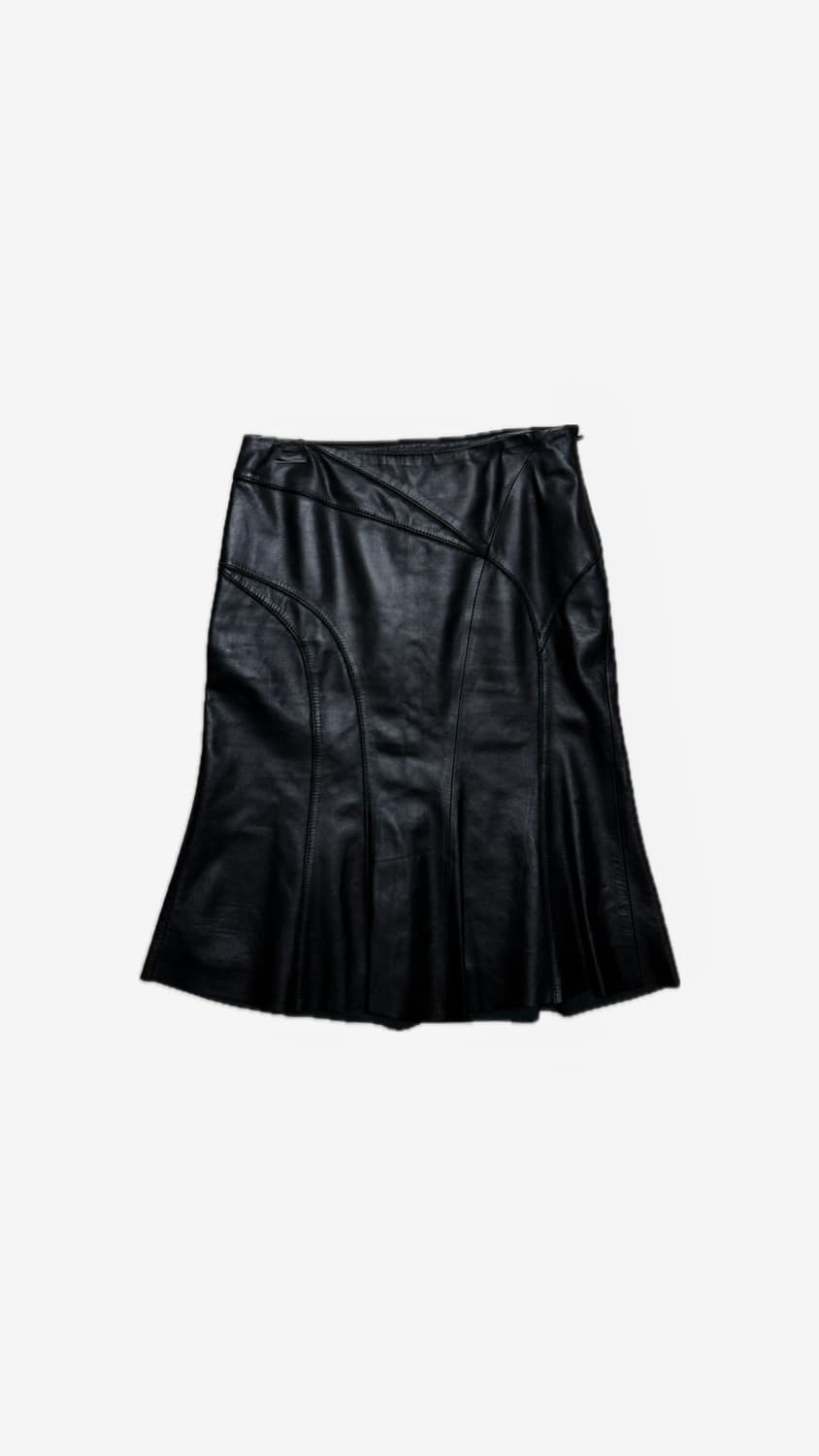 Obzee black lamb skin line detail skirt 상품이미지1