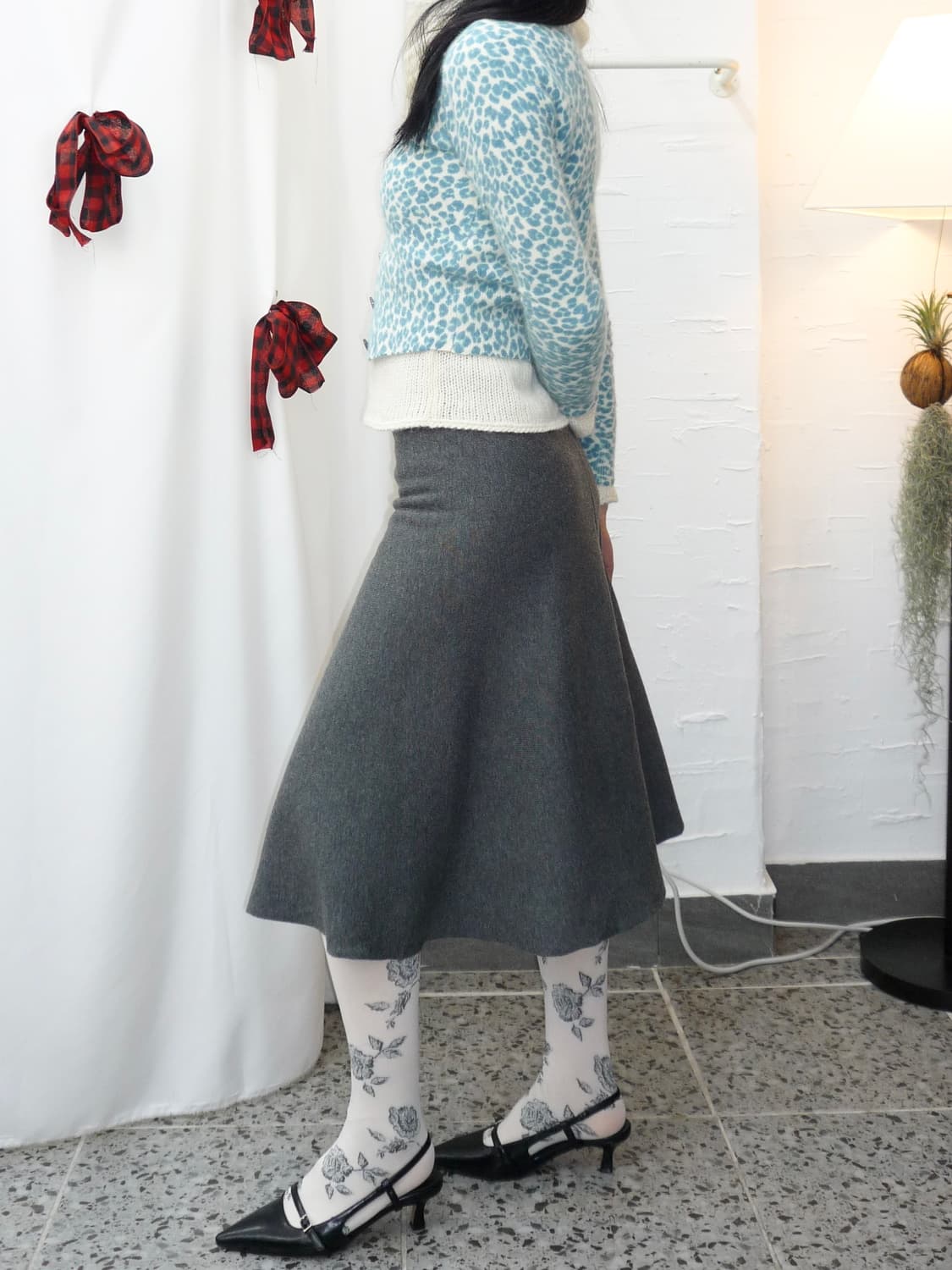 Charcoal flare knit skirt 상품이미지2