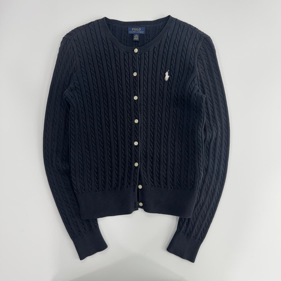 Polo 폴로 화이트 포니 다크 네이비 케이블 니트 가디건 상품이미지3