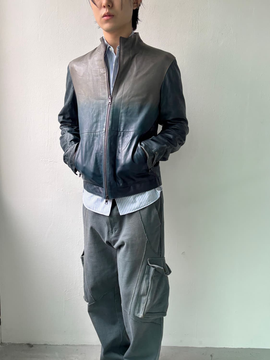 아르마니 익스체인지 그라데이션 램스킨 레더 자켓 상품이미지2