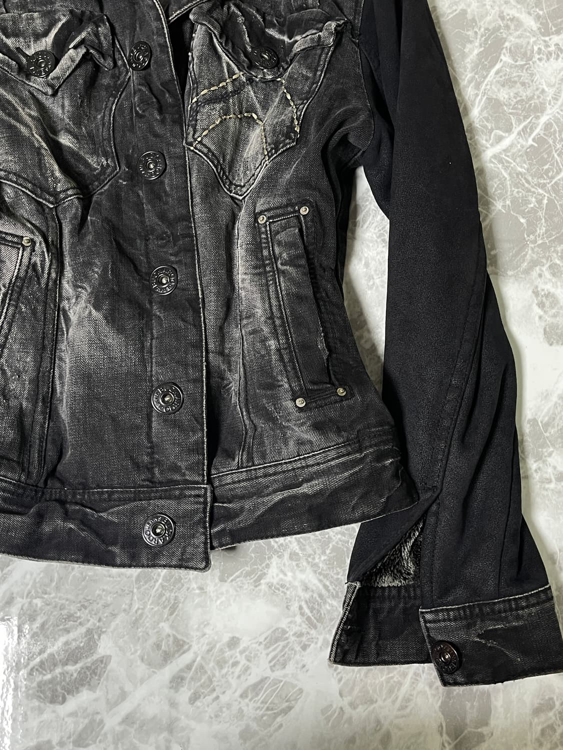 crack denim fur jacket 상품이미지4