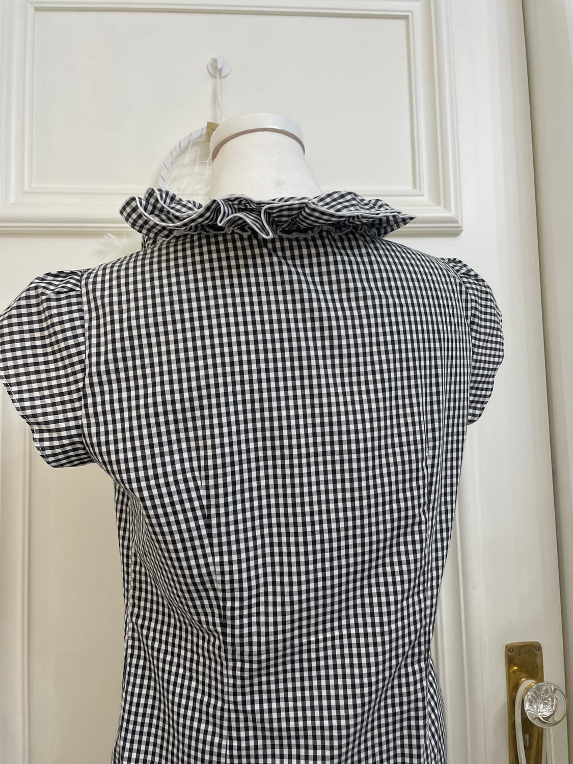 black gingham check shirring point cute 상품이미지4