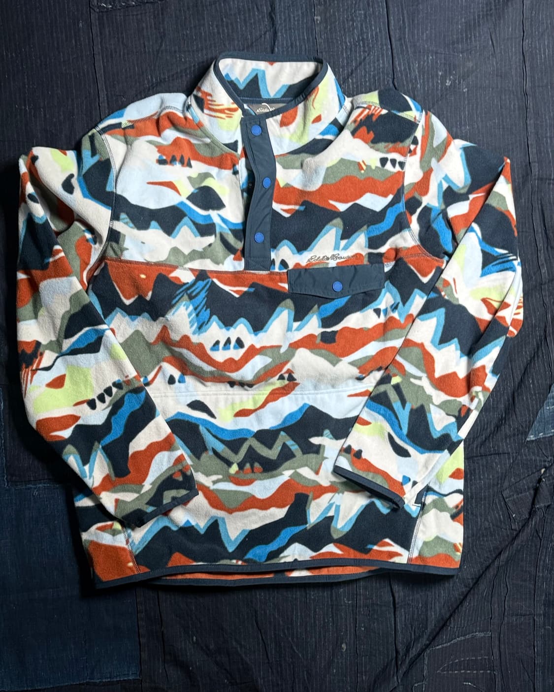 90-00‘s 에디바우어 마운틴 프린트 플리스 스냅-T 풀오버 L 상품이미지1