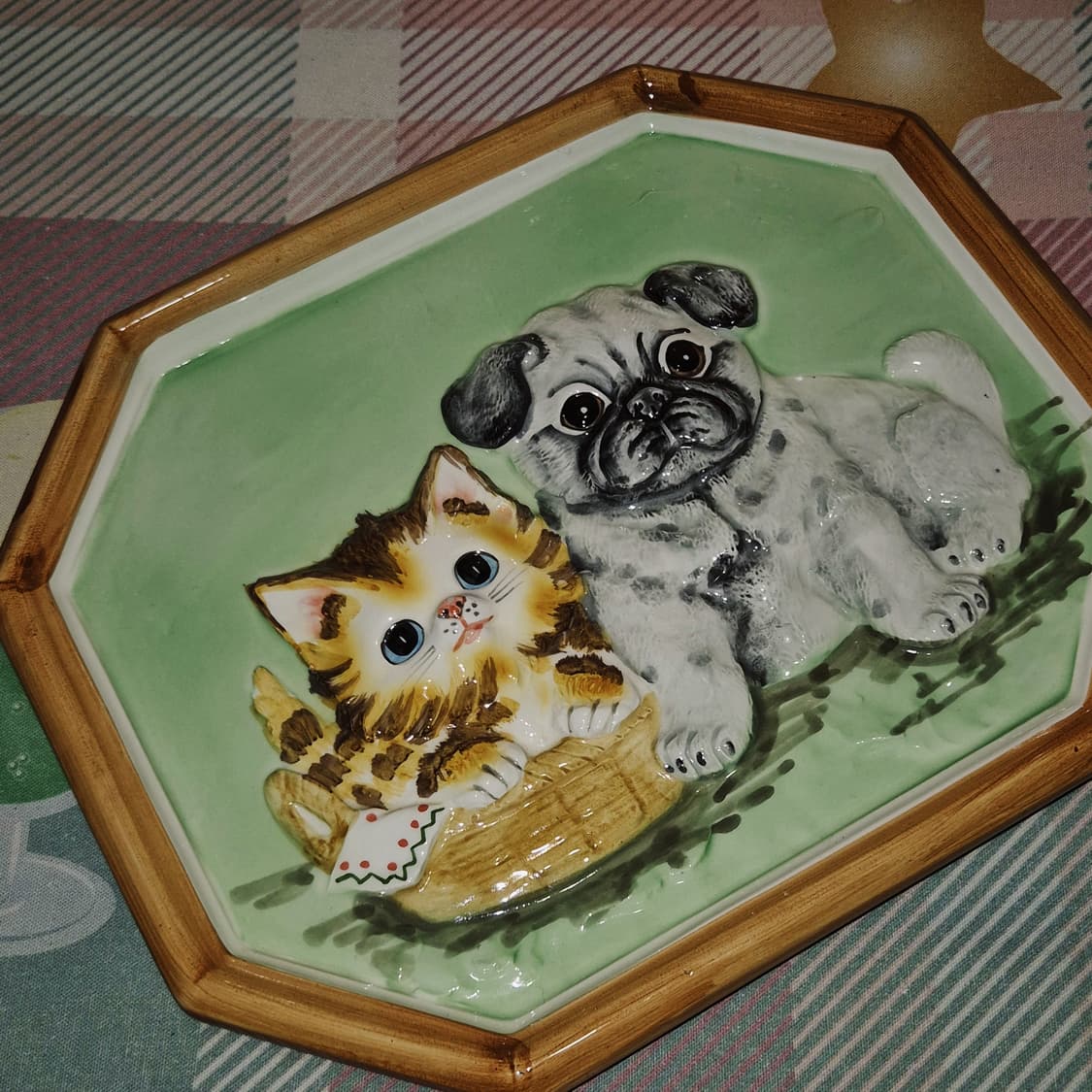 70s 가토 고양이&강아지 포셀린 벽걸이 3D 액자 상품이미지9