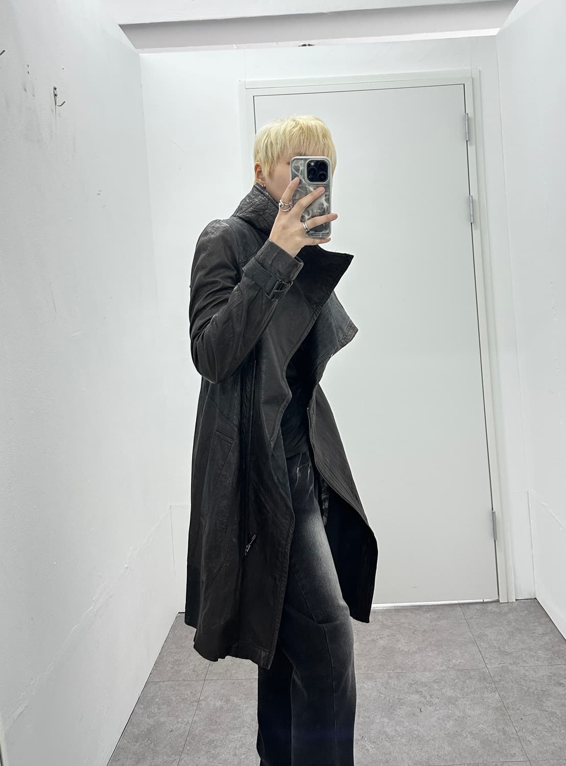 Italy asymmetric drape sheepskin leather 상품이미지2