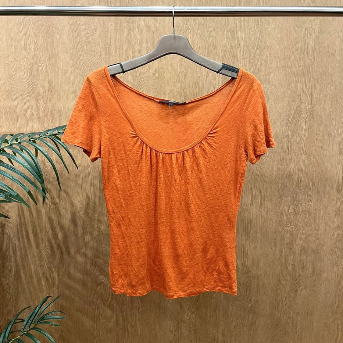 막스마라 코튼 반팔 티셔츠 와이드 라운드넥 셔링 비즈 디테일 오렌지 상품이미지1