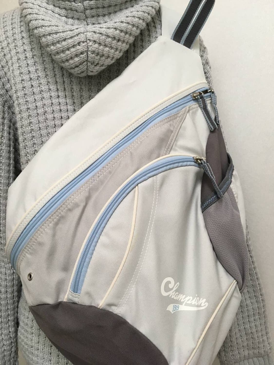 일본빈티지 챔피온 뮤트 소라그레이 블루 슬링백 크로스백 백팩 상품이미지5